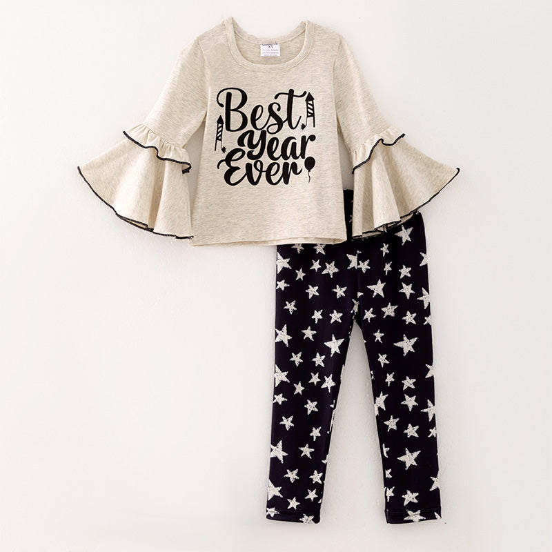 (In Stock L33-3-2)Girls Best Year Ever Print Outfit Set