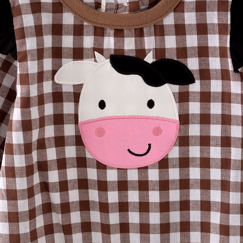 (In Stock Q12-2-1)Baby Girls Fall Cow Applique Romper
