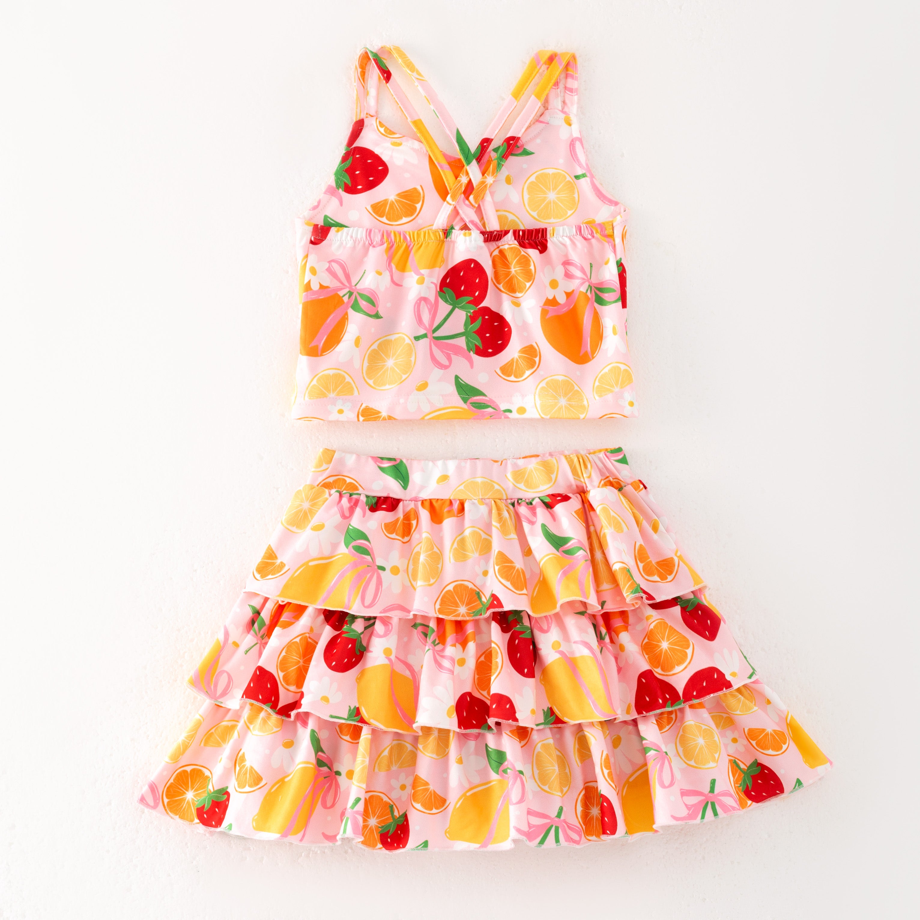 (Pre Order)Girls Spring and Summer Bow&Dinosaur Print Skort Set