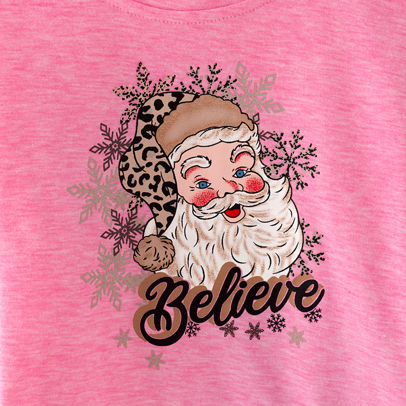 (In Stock L34-2-1)Girls Christmas Santa Claus Print Outfit Set