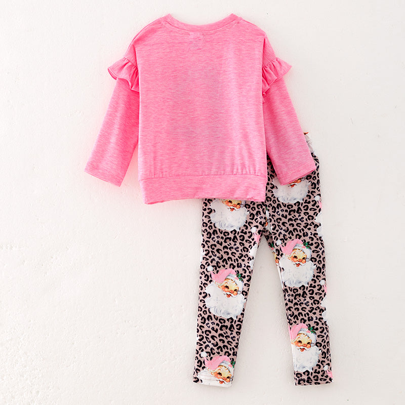 (In Stock L34-2-1)Girls Christmas Santa Claus Print Outfit Set
