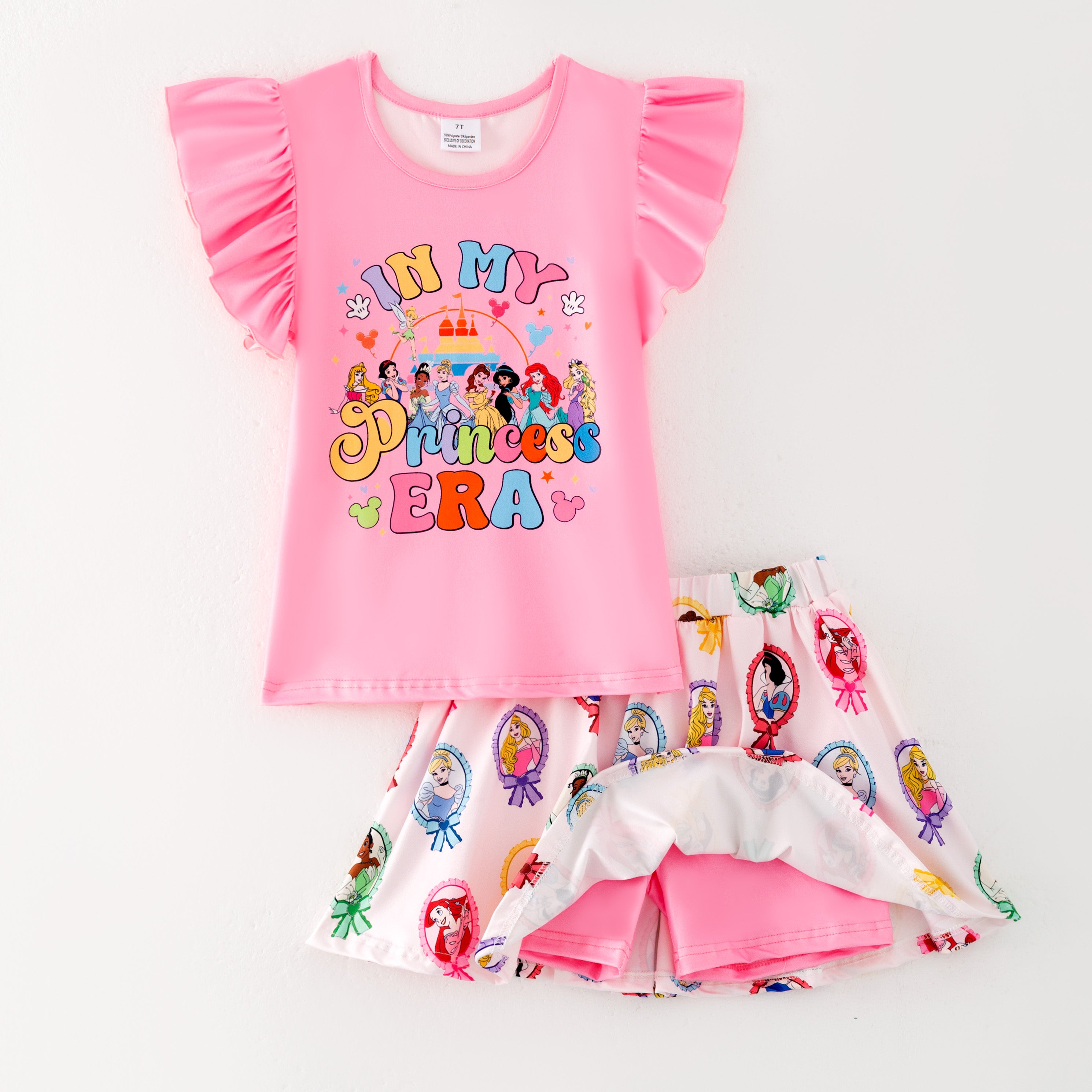 (Pre Order)Girls Spring and Summer Cartoon Print Skort Set