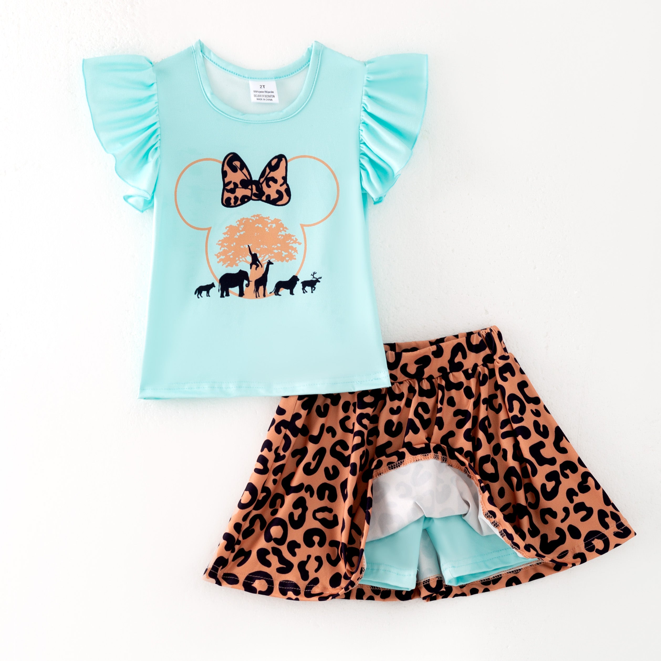 (Pre Order)Girls Spring and Summer Cartoon Print Skort Set