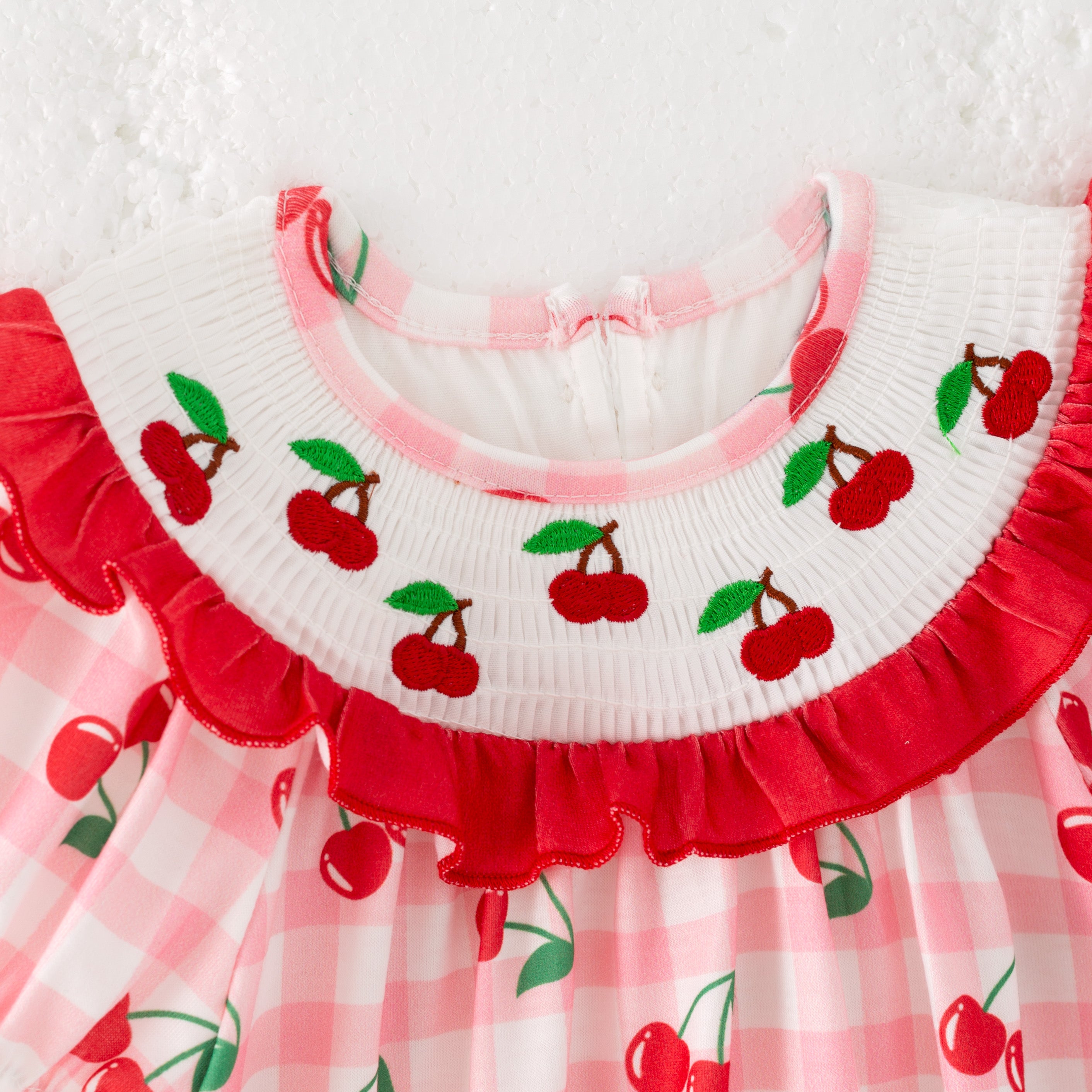 (Pre Order)Mommy and Me Spring&Summer Cherry Embroidery Smocked Dress,Romper