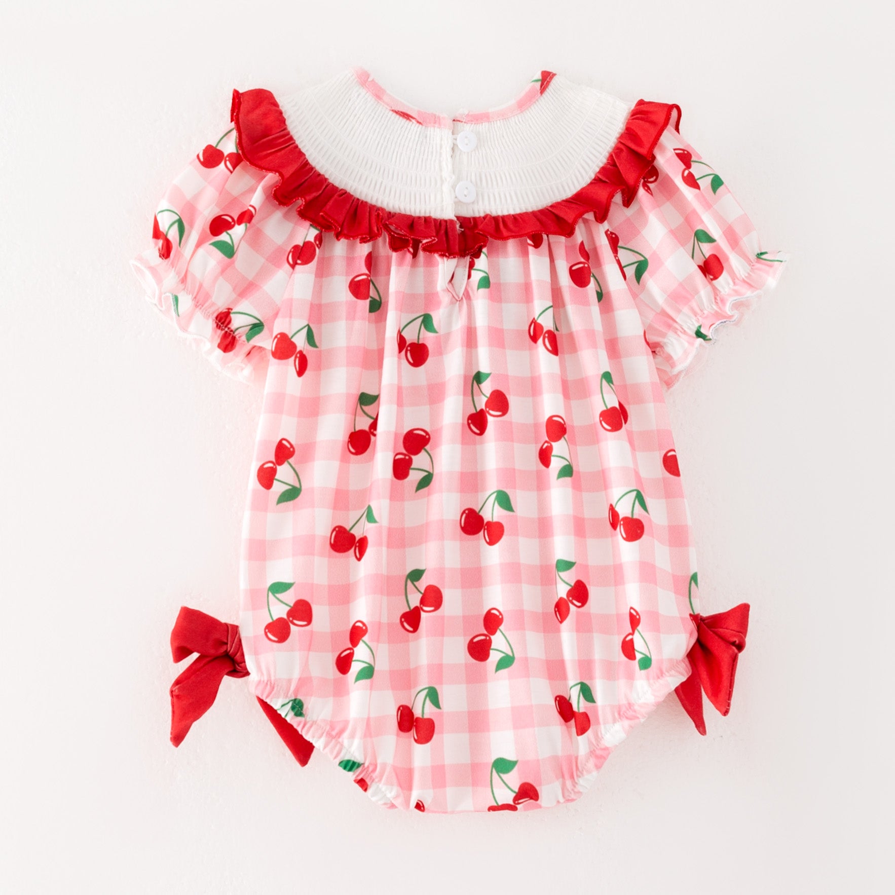 (Pre Order)Mommy and Me Spring&Summer Cherry Embroidery Smocked Dress,Romper