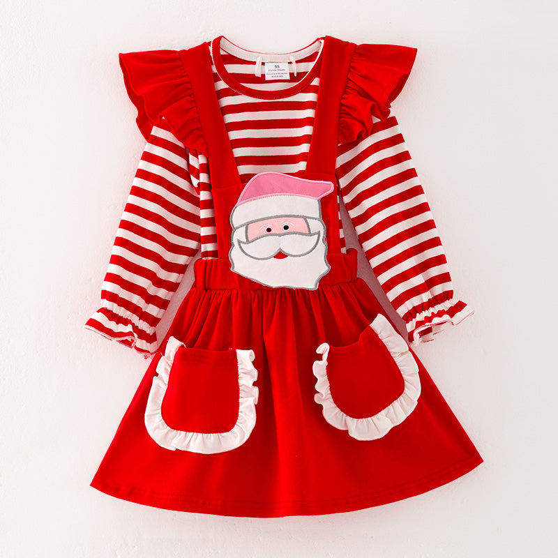(In Stock Q13-2-1)Girls Christmas Applique Cotton Suspender Skirt