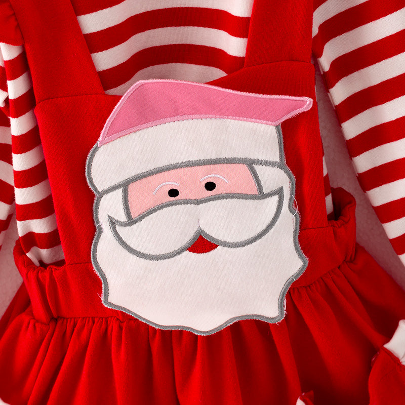 (In Stock Q13-2-1)Girls Christmas Applique Cotton Suspender Skirt