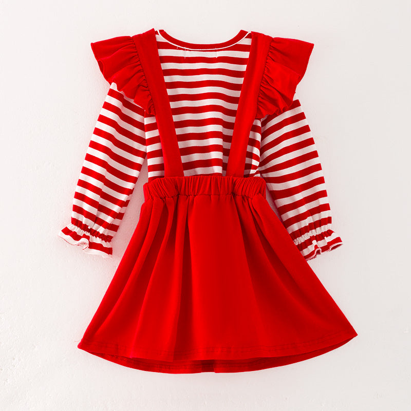 (In Stock Q13-2-1)Girls Christmas Applique Cotton Suspender Skirt