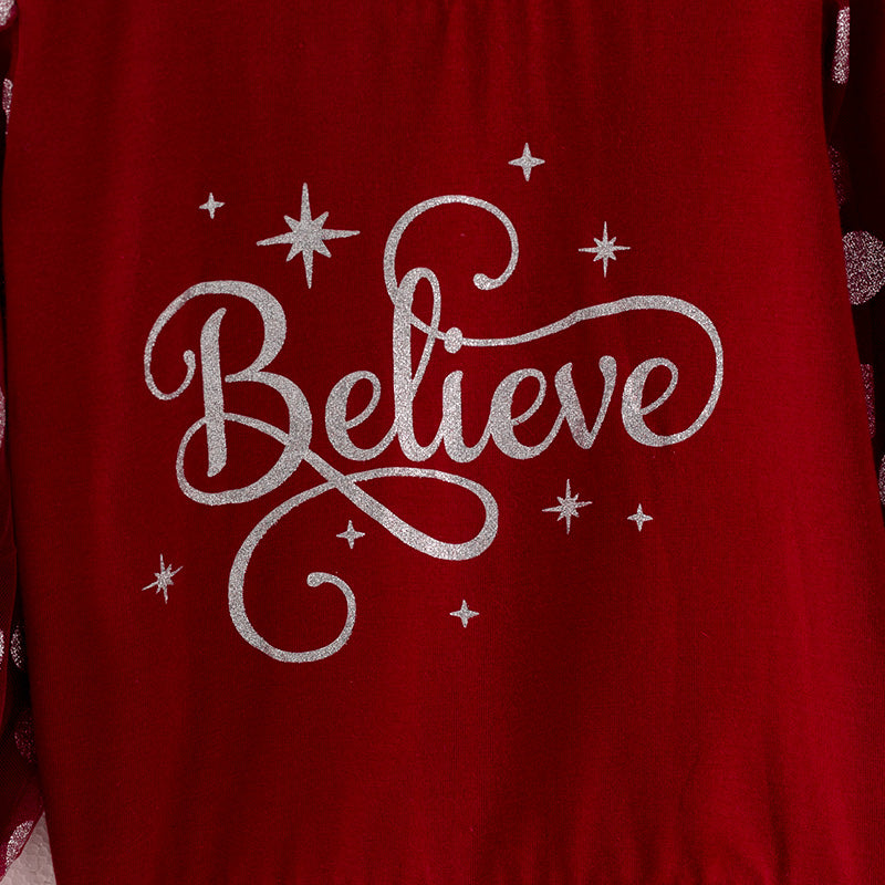 (In Stock Q13-3-1)Girls Christmas Believe Print Top