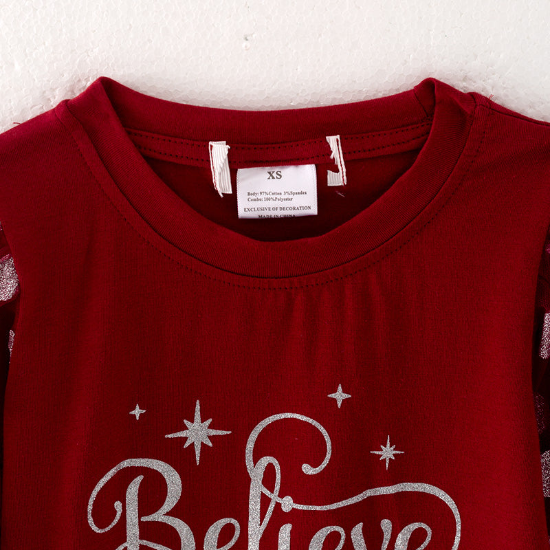 (In Stock Q13-3-1)Girls Christmas Believe Print Top