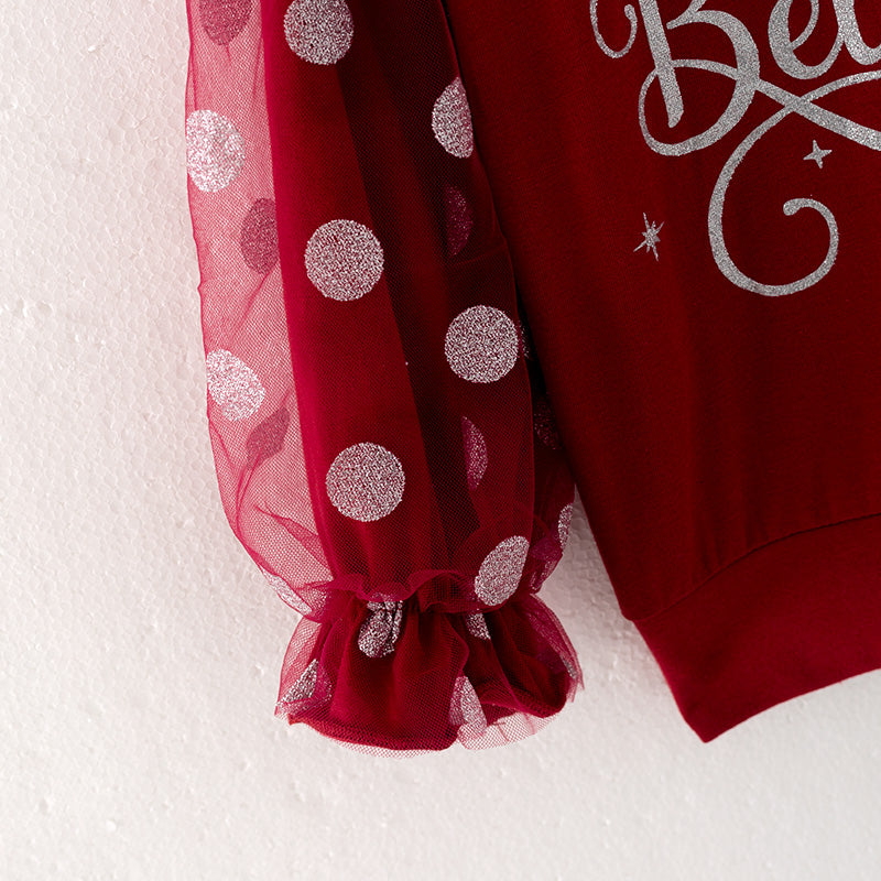 (In Stock Q13-3-1)Girls Christmas Believe Print Top