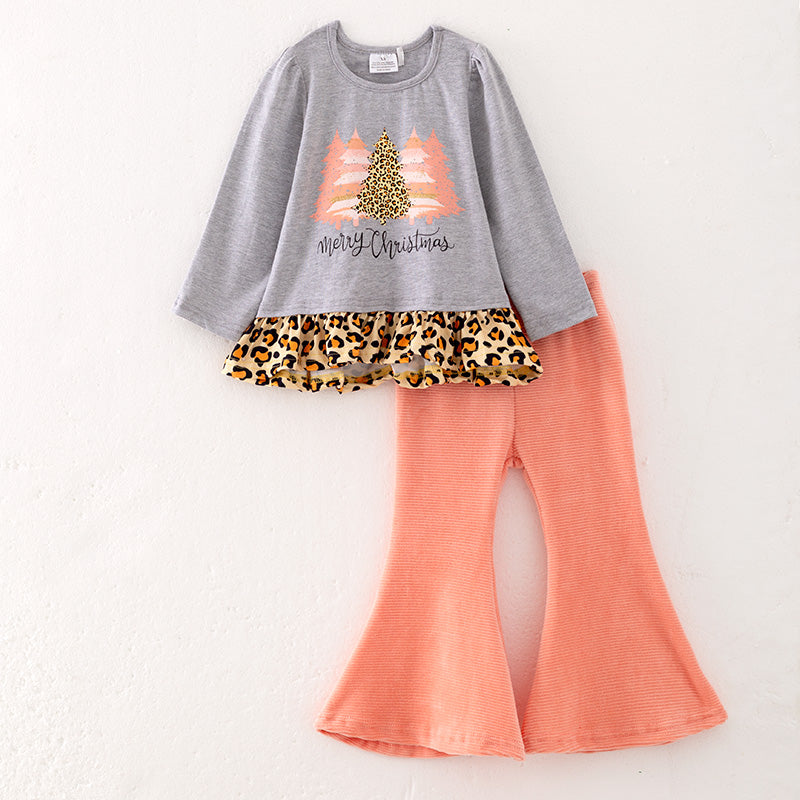 (In Stock Q13-4-2)Girls Christmas Print Outfit Set