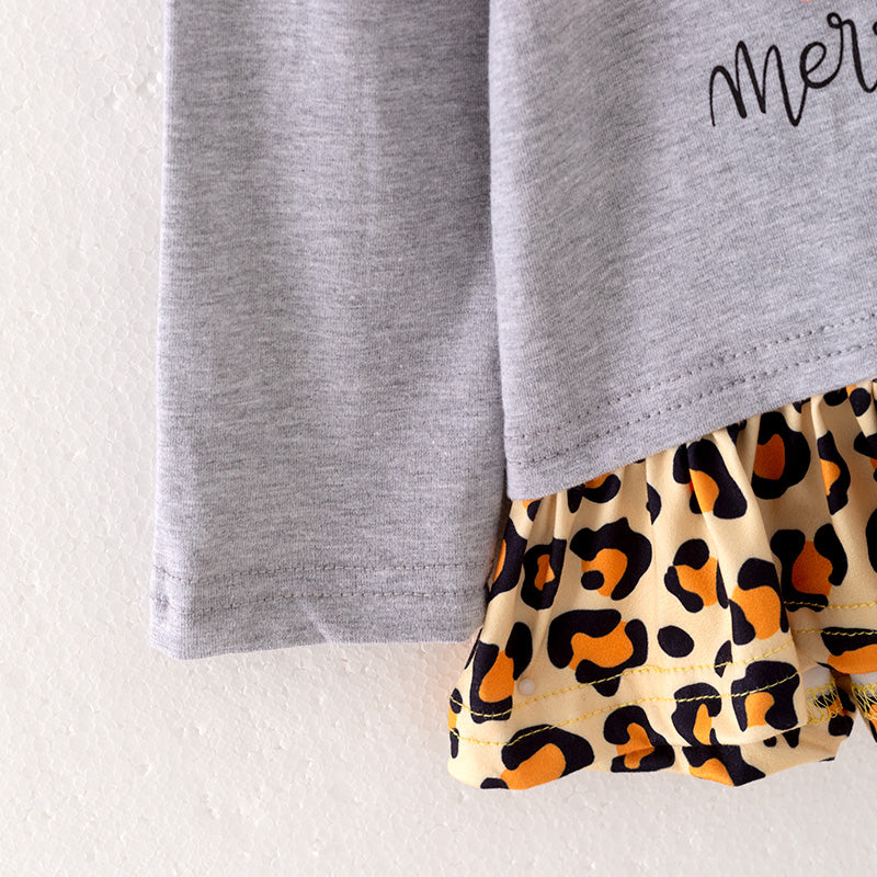 (In Stock Q13-4-2)Girls Christmas Print Outfit Set