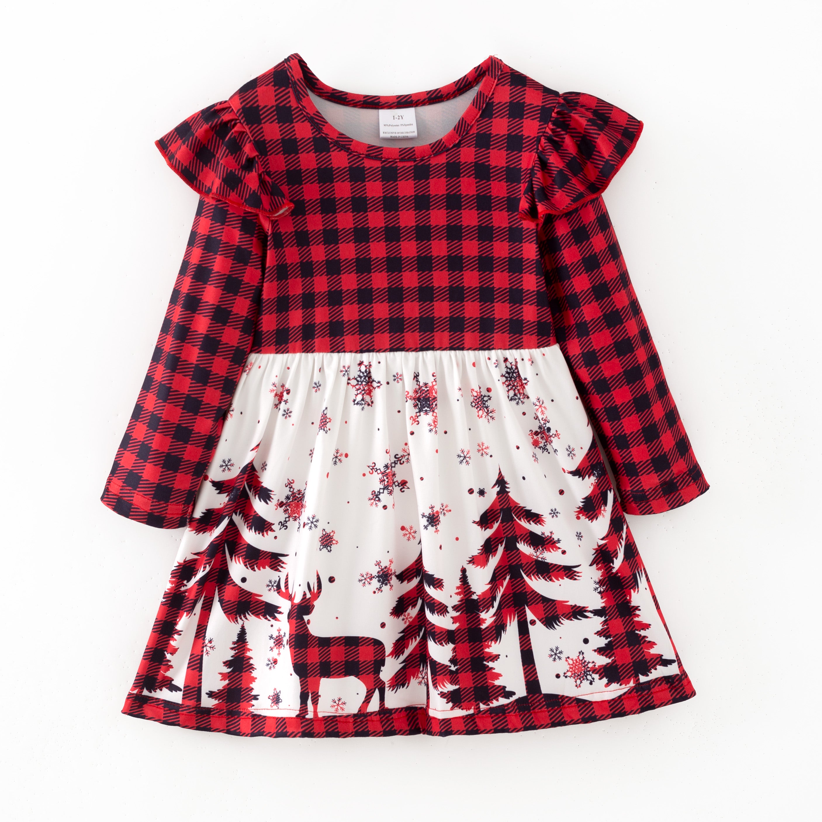 (In Stock)Girls Christmas Tree Print Dress