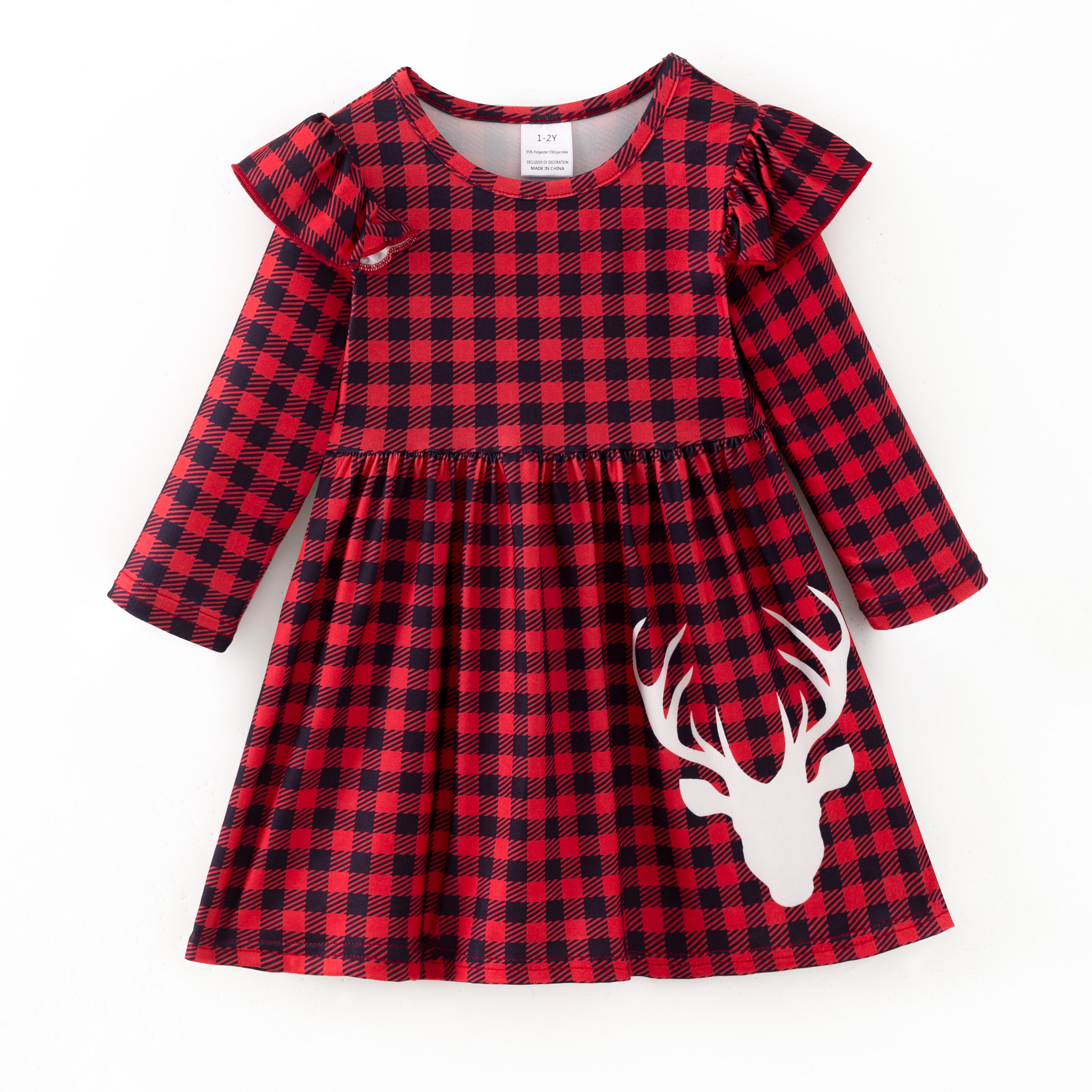 (In Stock)Girls Christmas Elk Print Dress