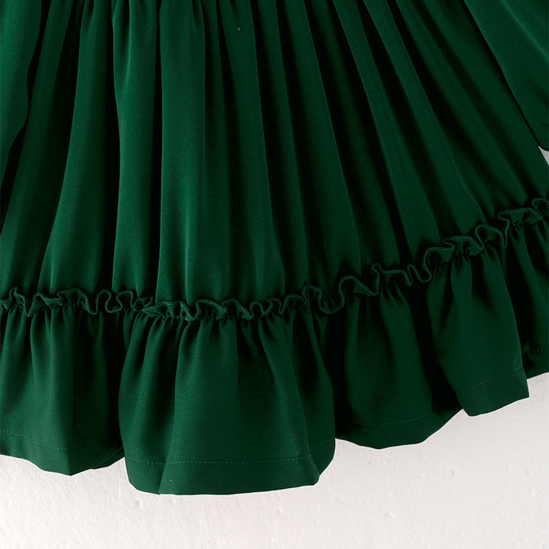 (In Stock Q13-5-1)Girls Fall Green Chiffon Smocked Dress