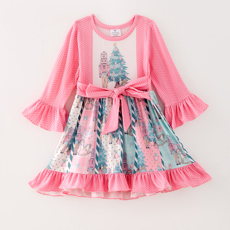 (In Stock G27-1-2)Girls Christmas Nutcracker Print Dress