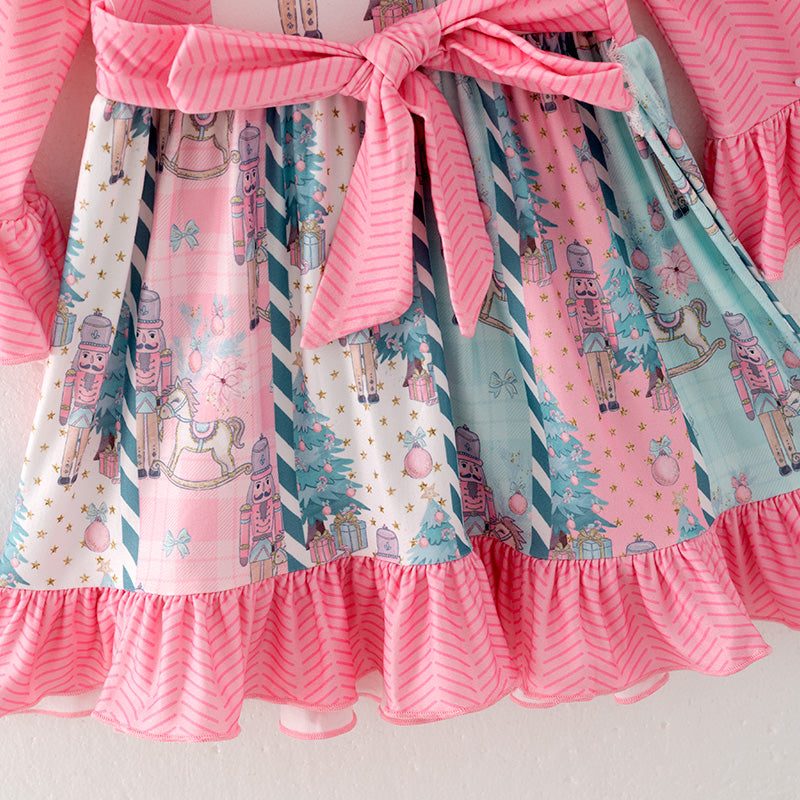 (In Stock G27-1-2)Girls Christmas Nutcracker Print Dress