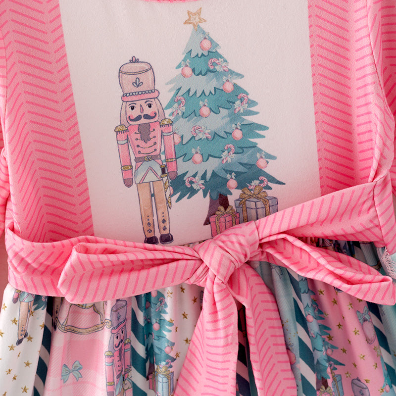 (In Stock G27-1-2)Girls Christmas Nutcracker Print Dress