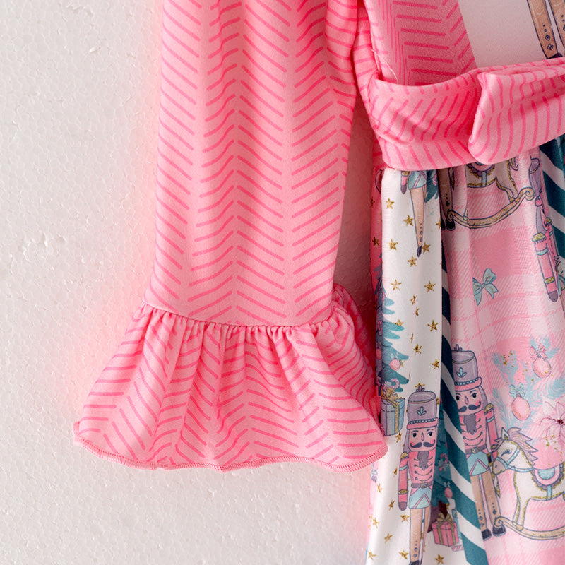 (In Stock G27-1-2)Girls Christmas Nutcracker Print Dress