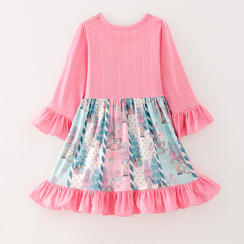 (In Stock G27-1-2)Girls Christmas Nutcracker Print Dress