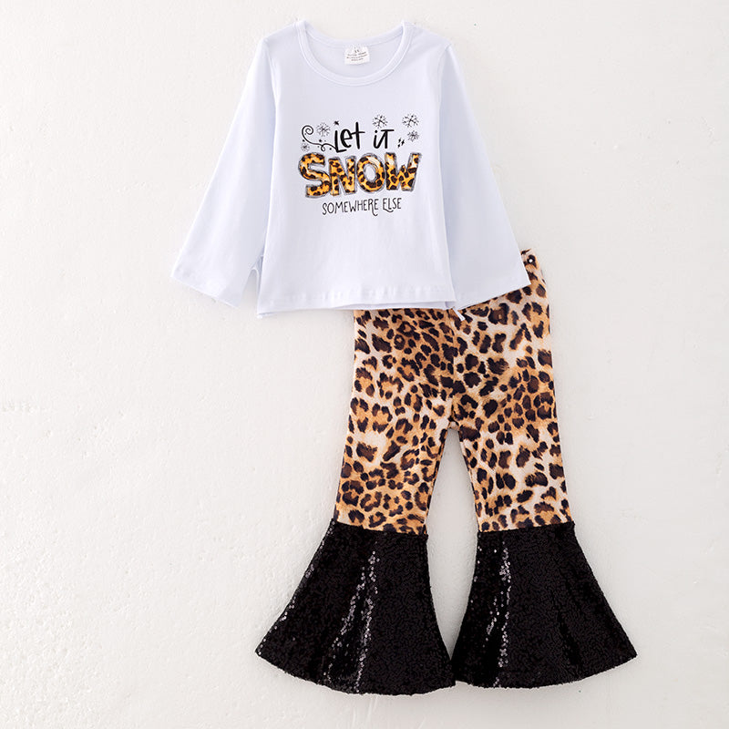 (In Stock L25-1-2)Girls Christmas Let It Snow Print Outfit Set