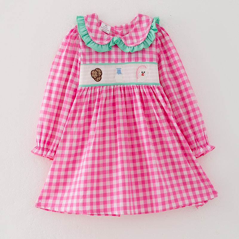 (In Stock L21-4-2)Girls Christmas Embroidery Smocked Dress