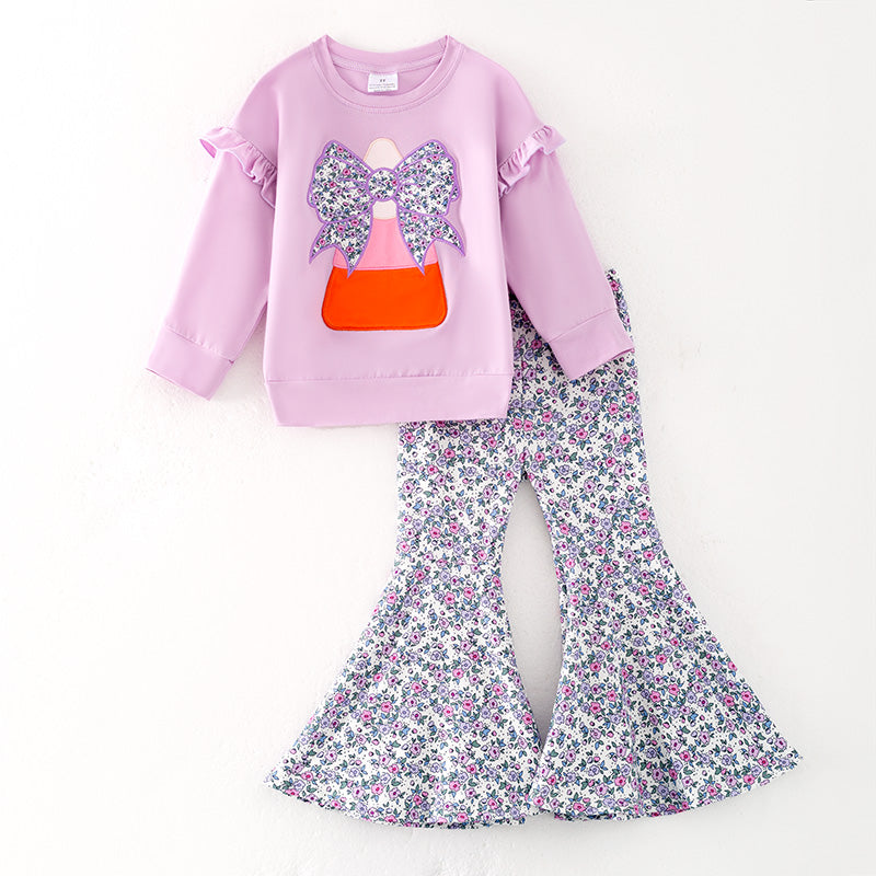 (In Stock)Girls Halloween Candy Corn Applique Cotton Outfit Set
