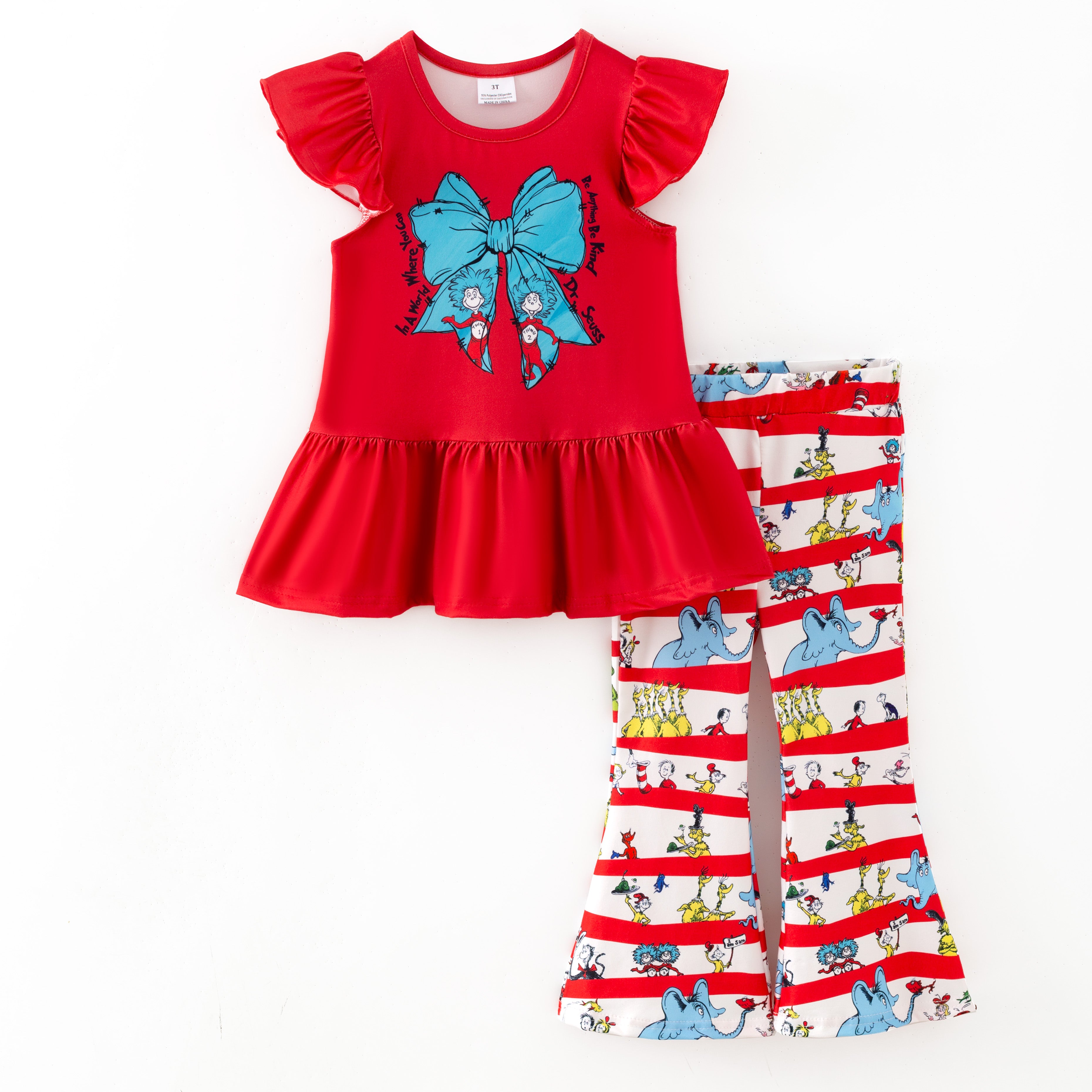 (In Stock)Girls DR SEUSS Print Flying Sleeves Outfit Set