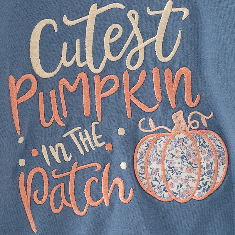 (In Stock)Girls Fall Pumpkin Embroidery Outfit Set