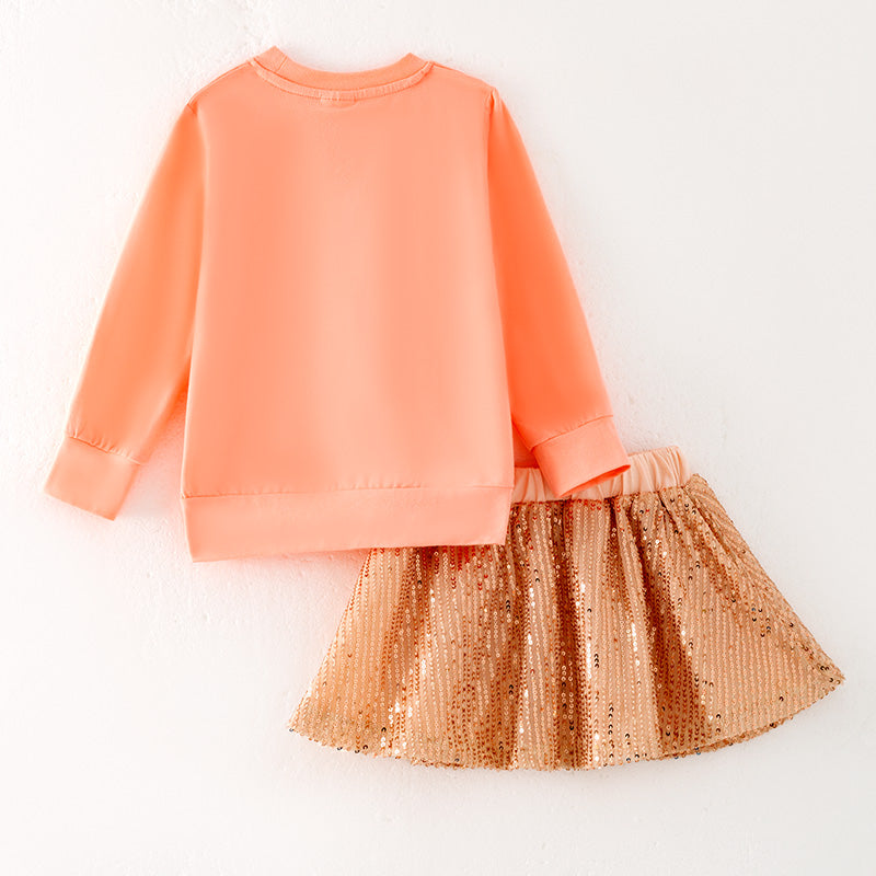 (In Stock)One Pack(19 Pieces total) Sale Girls Fall Bow Sequin Skirt Set