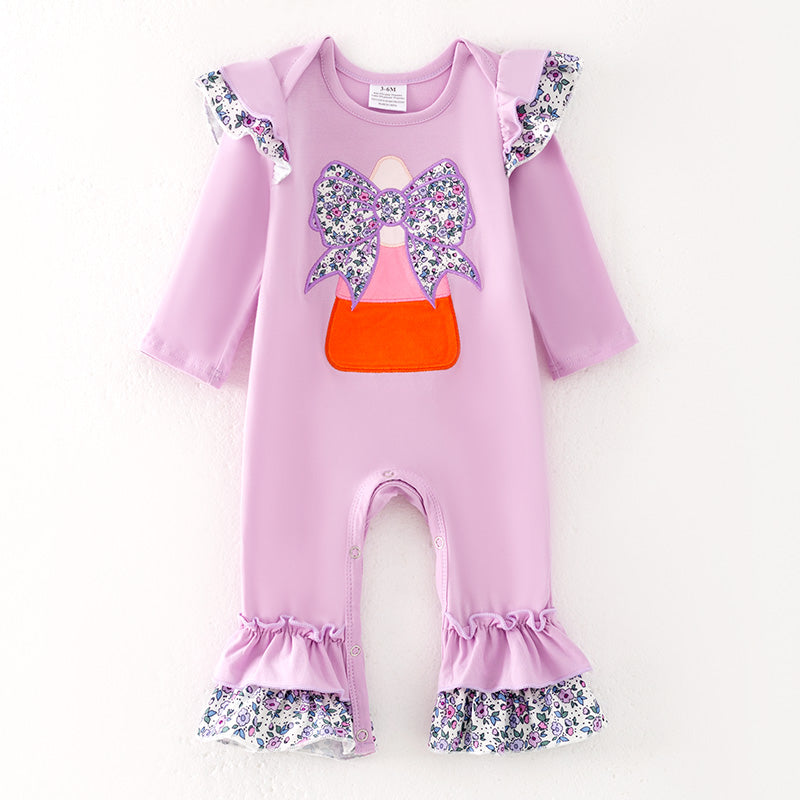 (In Stock)Toddler Girls Halloween Candy Corn Applique Cotton Romper