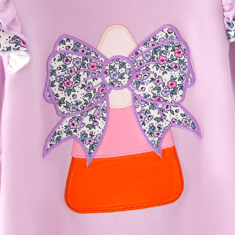 (In Stock)Toddler Girls Halloween Candy Corn Applique Cotton Romper