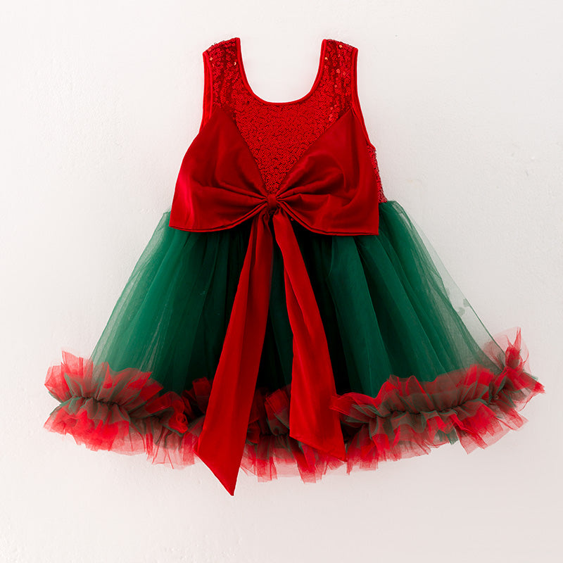 (In Stock G9-4-1)Girls Christmas Red Sequin Tulle Dress