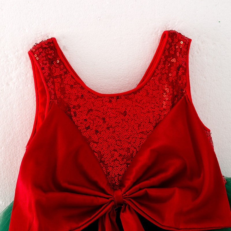 (In Stock G9-4-1)Girls Christmas Red Sequin Tulle Dress