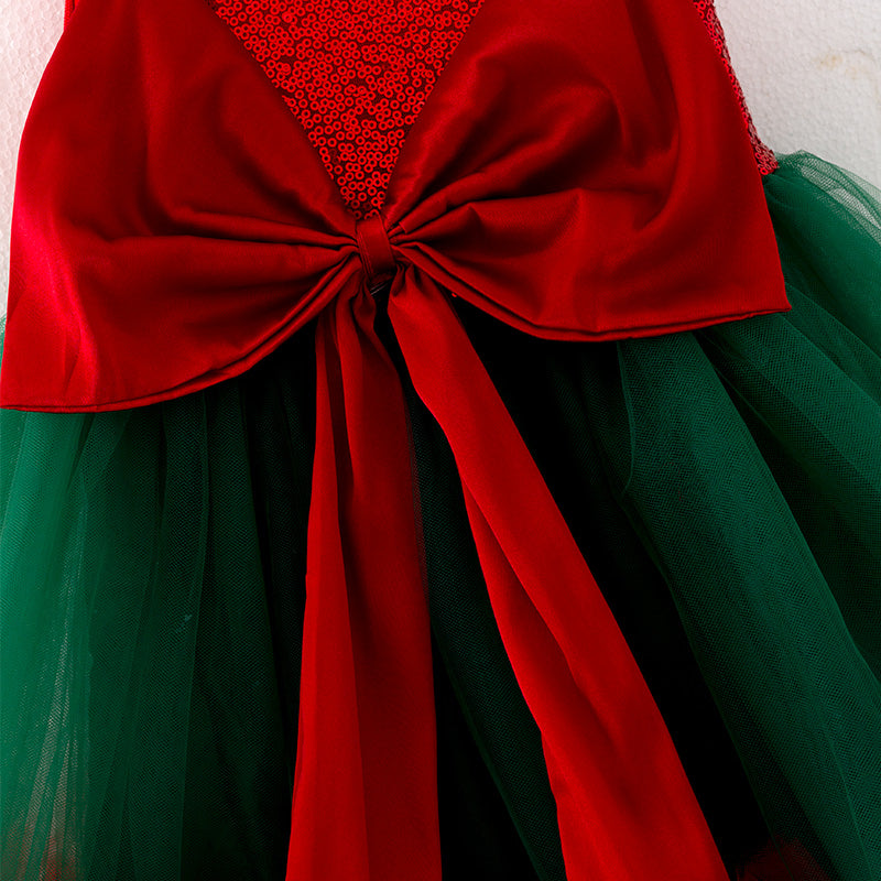 (In Stock G9-4-1)Girls Christmas Red Sequin Tulle Dress