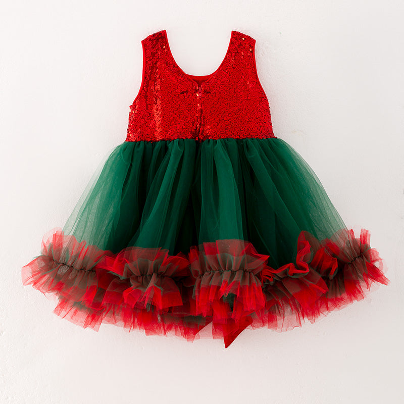 (In Stock G9-4-1)Girls Christmas Red Sequin Tulle Dress