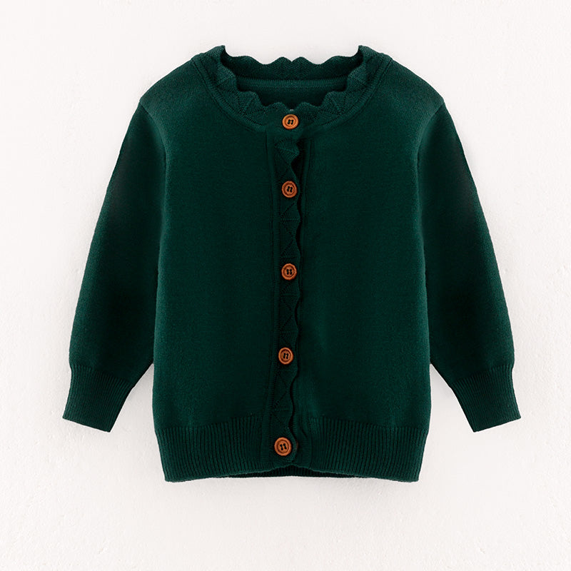 (In Stock G27-1-3)Girls Christmas Holly Jolly Print Skirt Set with Sweater Cardigan