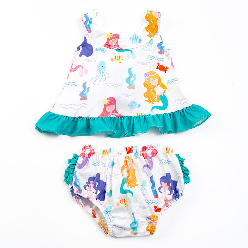 (In Stock)Girls Infant Mermaid Print Shorts Set