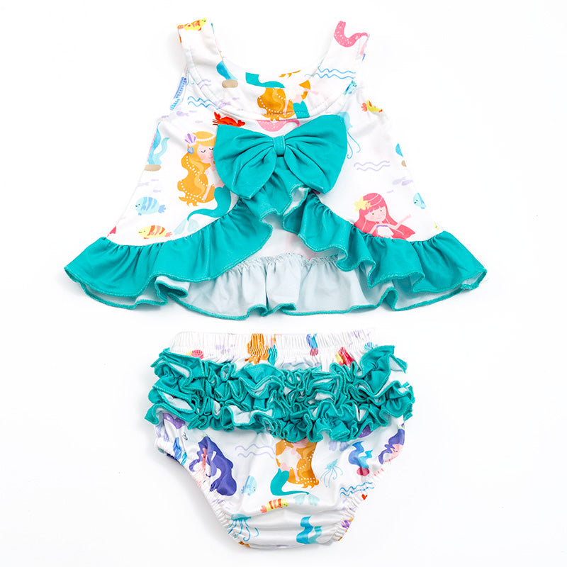 (In Stock)Girls Infant Mermaid Print Shorts Set