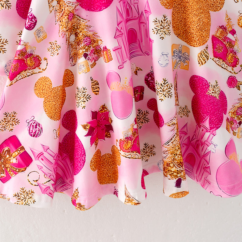 (In Stock Q6-5-2)Girls Christmas Cartoon Print Dress