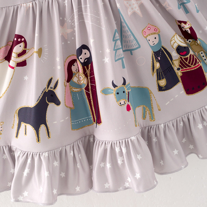 (In Stock G7-4-1 L36-5-1)Girls Christmas Print Dress