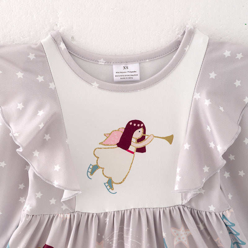 (In Stock G7-4-1 L36-5-1)Girls Christmas Print Dress