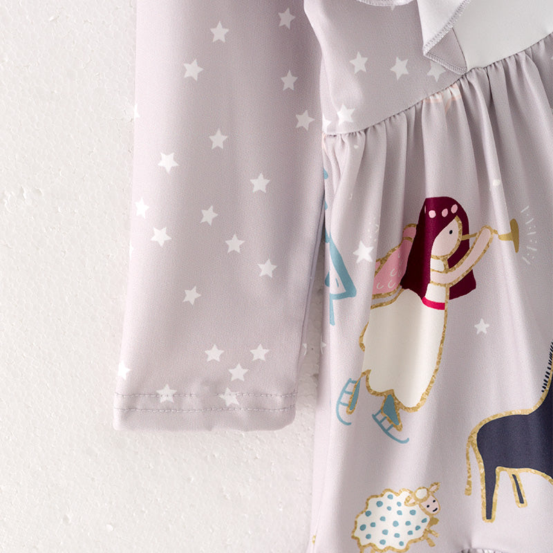 (In Stock G7-4-1 L36-5-1)Girls Christmas Print Dress
