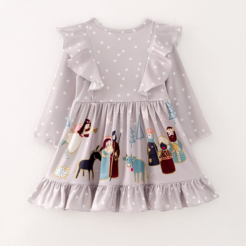 (In Stock G7-4-1 L36-5-1)Girls Christmas Print Dress