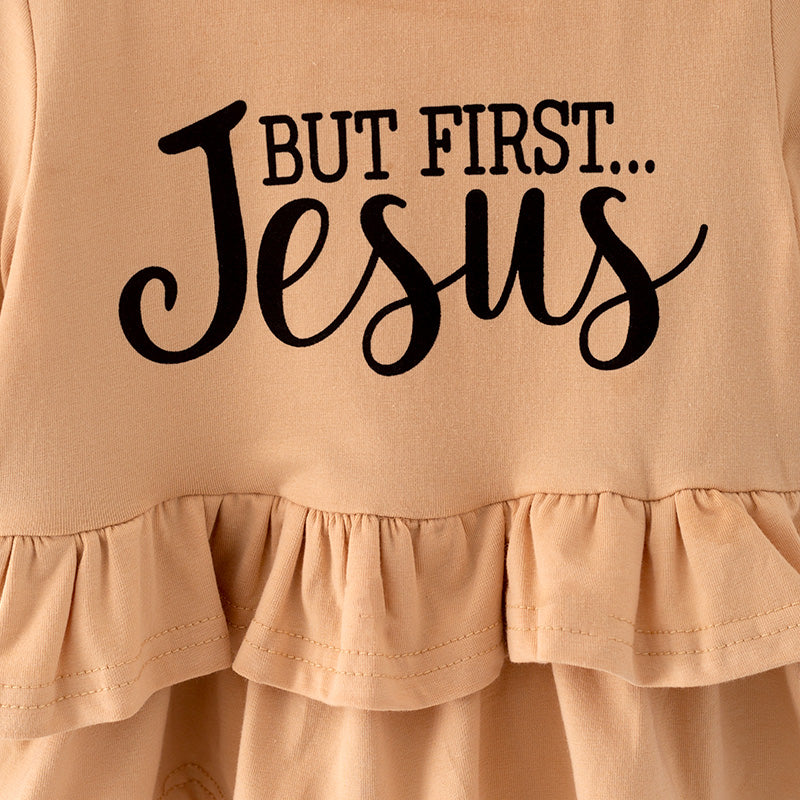 (In Stock Q11-3-1)Girls Fall Jesus Print Outfit Set