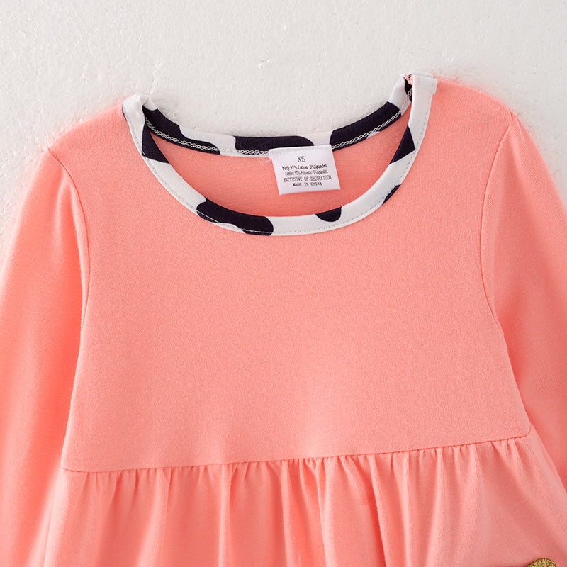 (In Stock Q11-5-2)Girls Fall Cow Chenille Patches Outfit Set