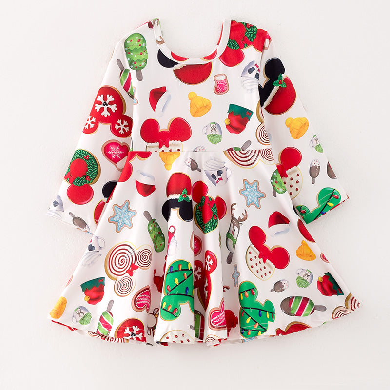 (In Stock G9-3-2)Girls Christmas Print Dress