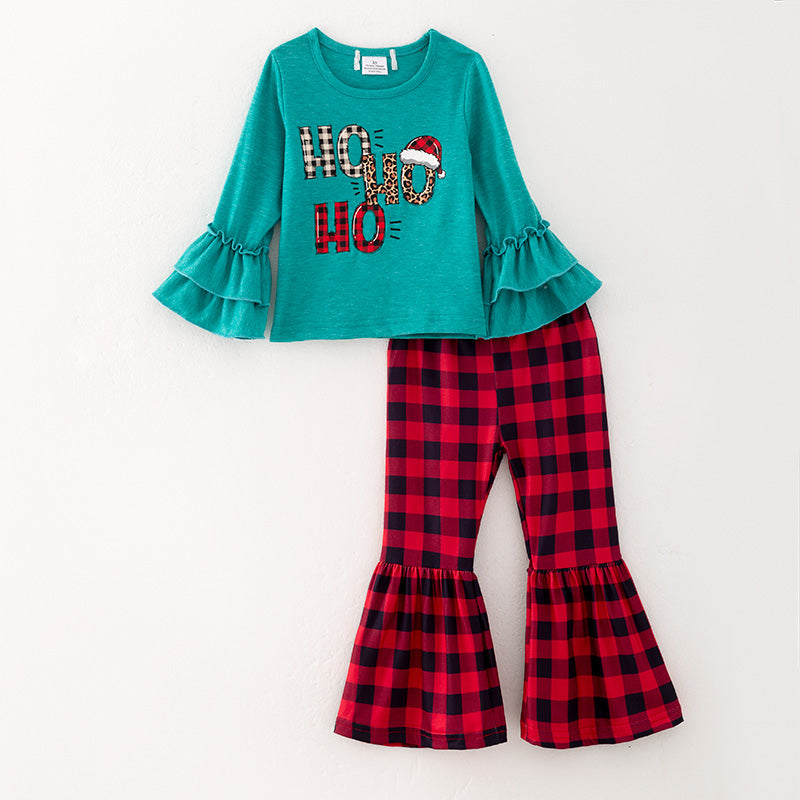 (In Stock Q12-5-1)Girls Christmas Print Outfit Set
