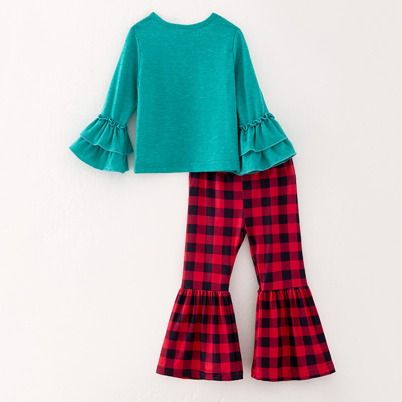 (In Stock Q12-5-1)Girls Christmas Print Outfit Set